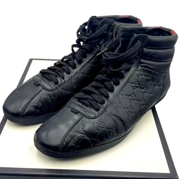 Gucci Leather Signature High Top Black Trainers Men's Size 13.5G - Picture 1 of 8